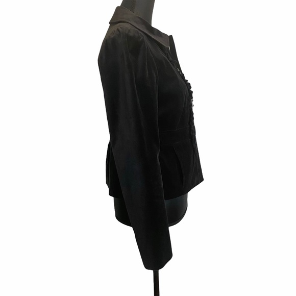 Halogen Black Velvet Jacket Women's Size Small Black Ruffle Buttons - Picture 4 of 6